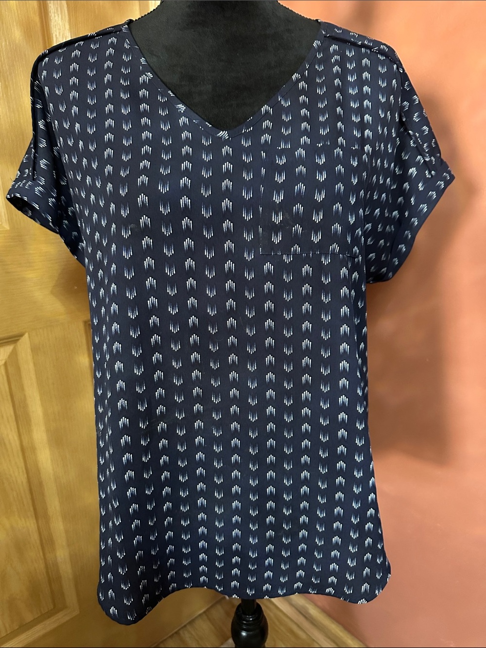 Maurices Navy Patterned V-Neck Blouse